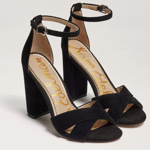 Sam Edelman Black Suede Yancy Block Heel Sandals 10 - Picture 1 of 8